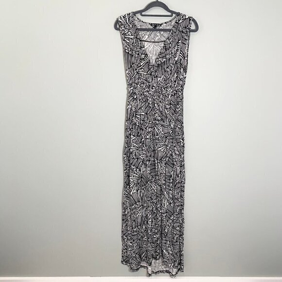 Cable & Gauge Dresses & Skirts - Cable & Gauge Maxi Dress Women Size S‎ Black White Abstract Faux Wrap Smocked